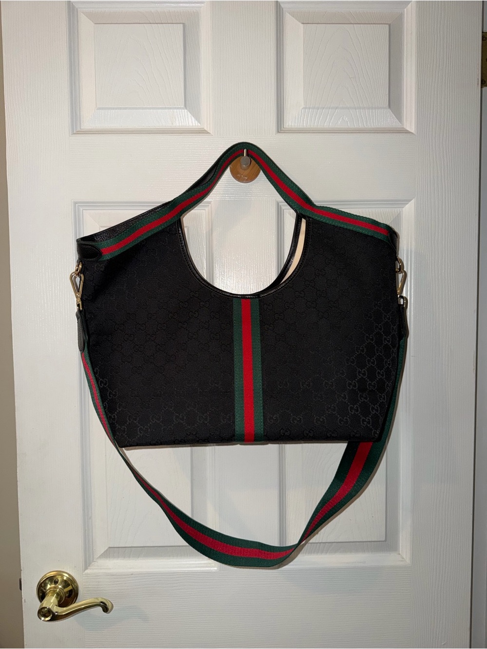 Large black canvas tote shoulder bag purse NEW rare style - Picture 3 of 5